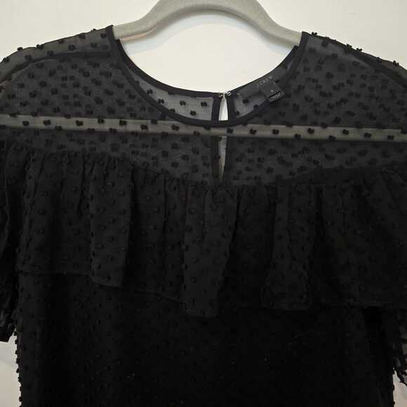 J.Crew Swiss Dot Silk-Blend Top Size 2 Ruffle Overlay Sheer Black Career Party - Picture 2 of 9